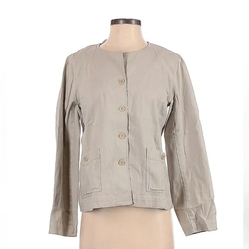 Eileen Fisher | Beige Natural Stretch Cotton Button Lightweight Jacket Size XS